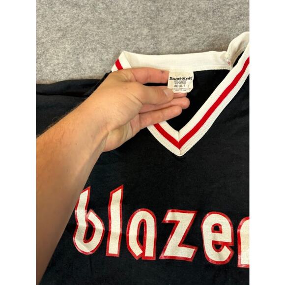 Vintage Portland Trail Blazer NBA Jersey Shirt Mens Large Black Sand Knit - Picture 2 of 5